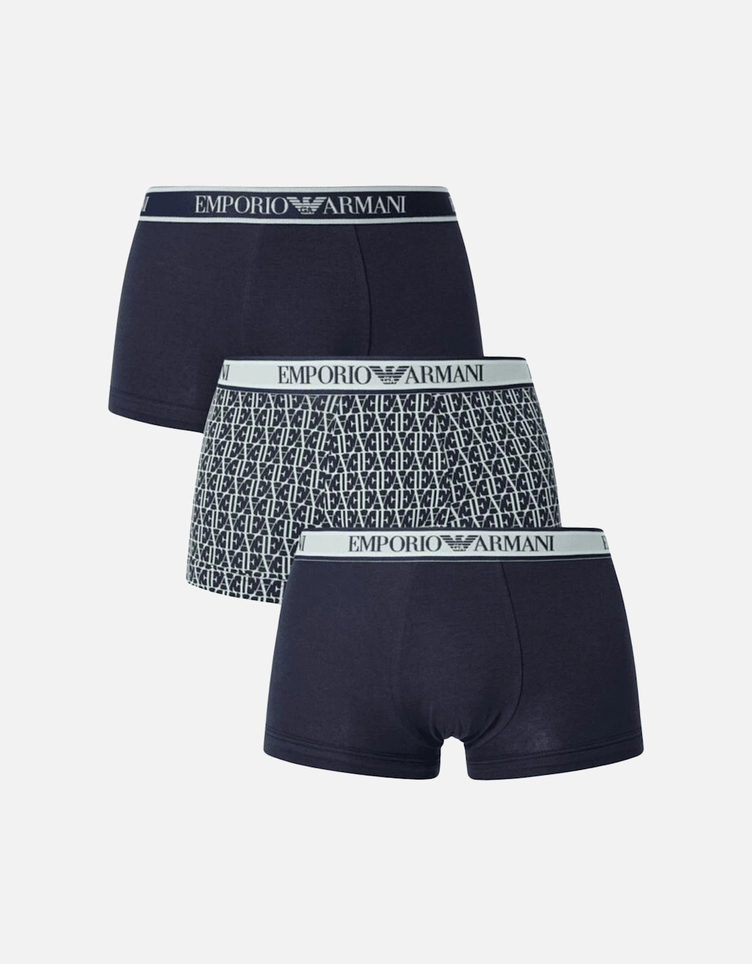 3-Pack Stretch Cotton Navy/Mono Boxer Trunks, 2 of 1