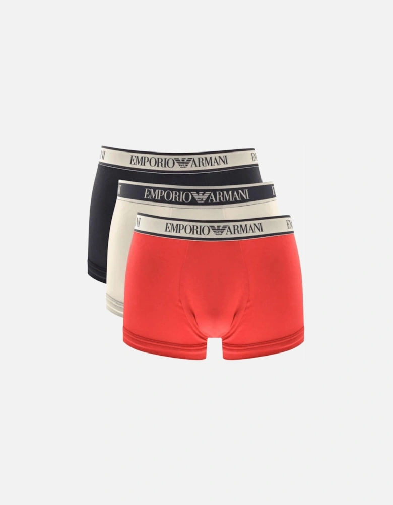 3-Pack Stretch Cotton Navy/Beige/Red Boxer Trunks