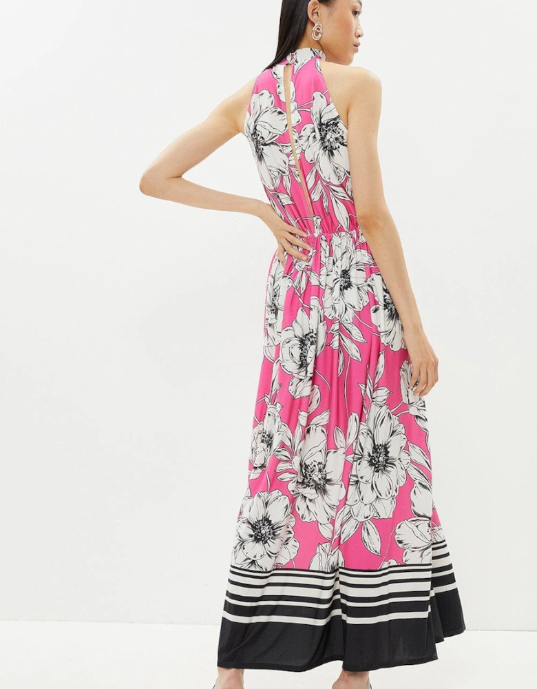 Printed Halter Slinky Jersey Maxi Dress