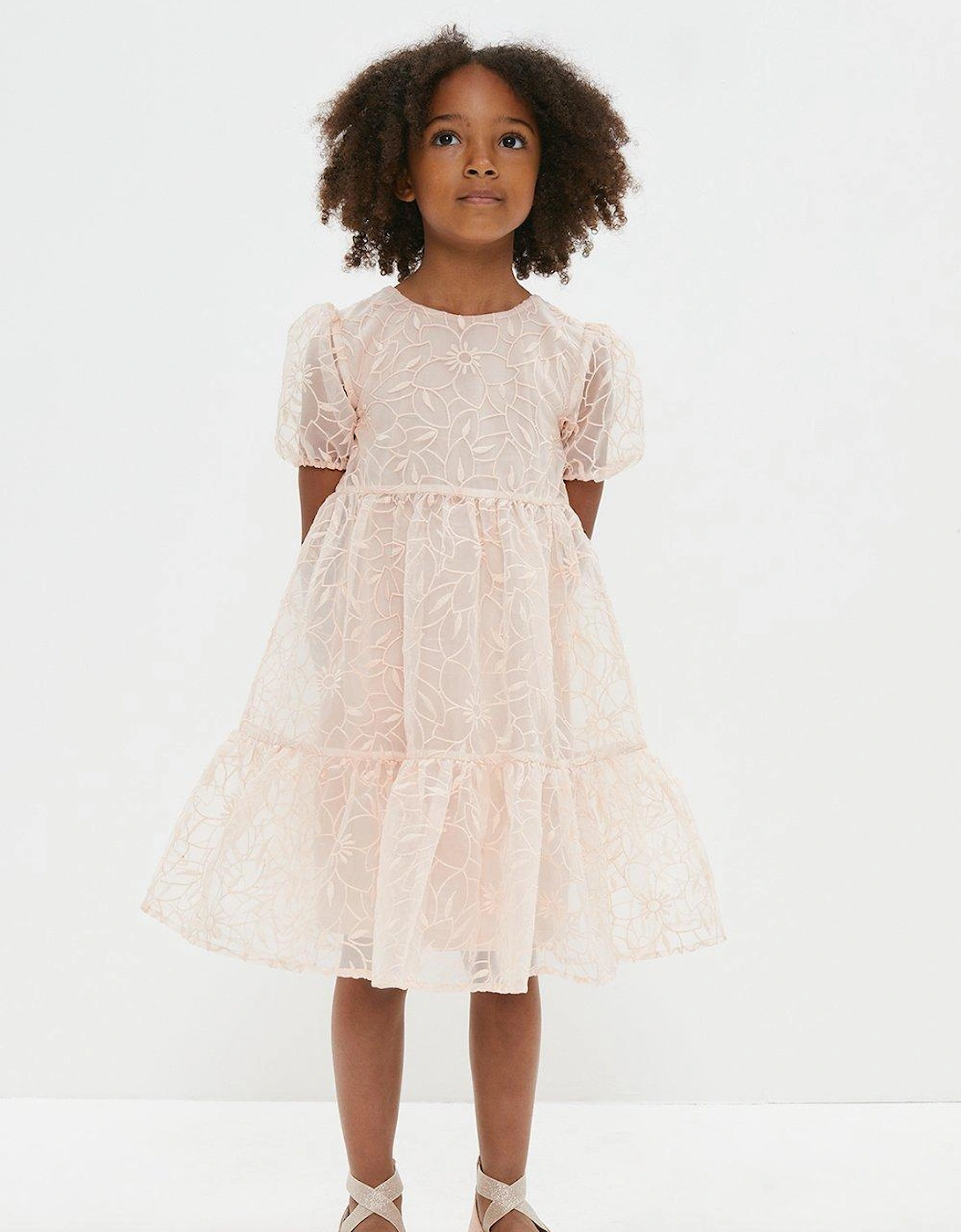 Girls Organza Lace Tiered Dress, 4 of 3
