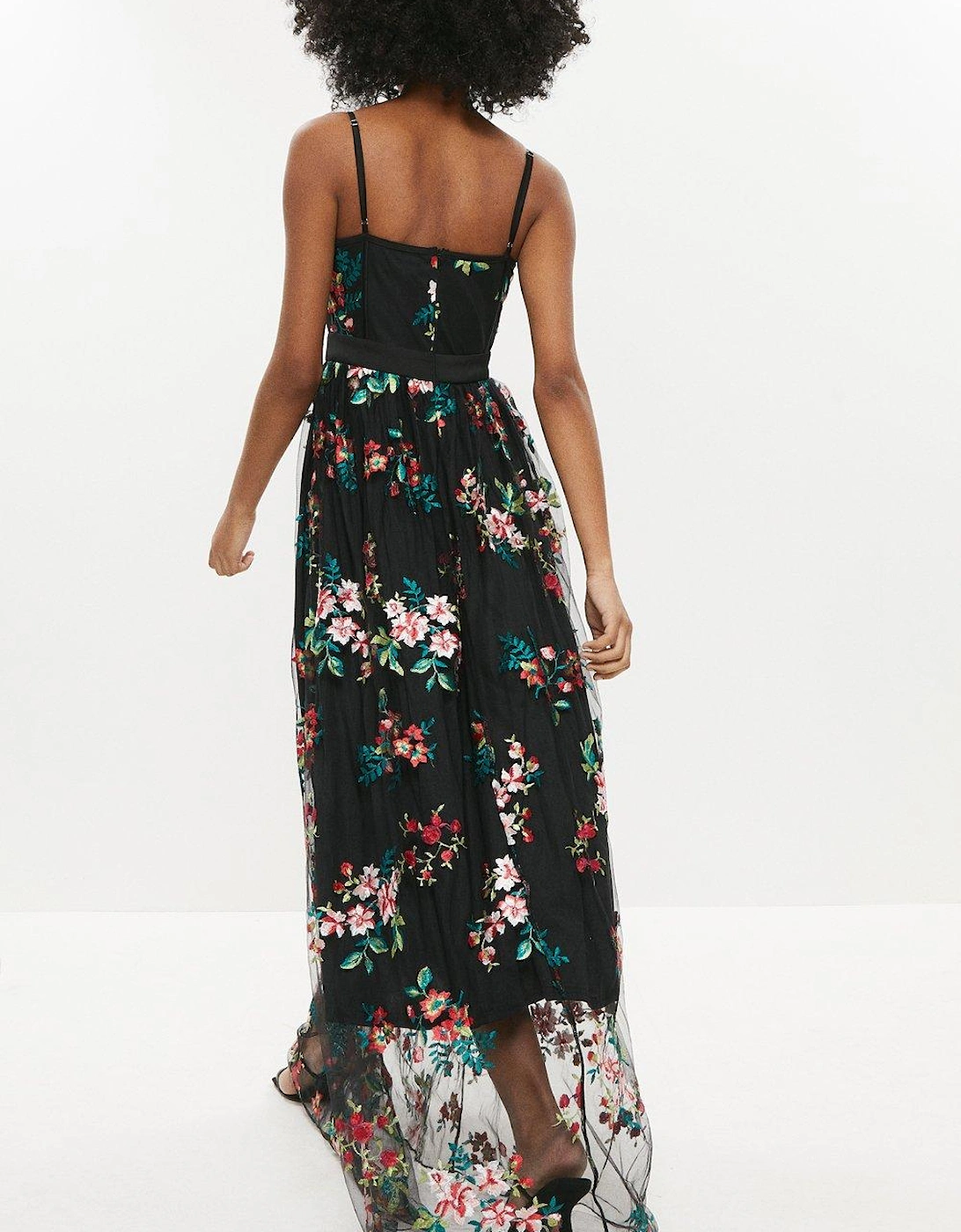 Embroidered Mesh Bustier Maxi Dress