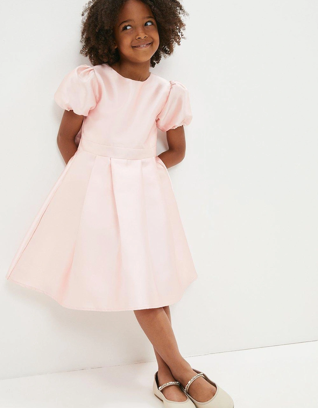 Girls Bow Back Detail Twill Dress, 4 of 3