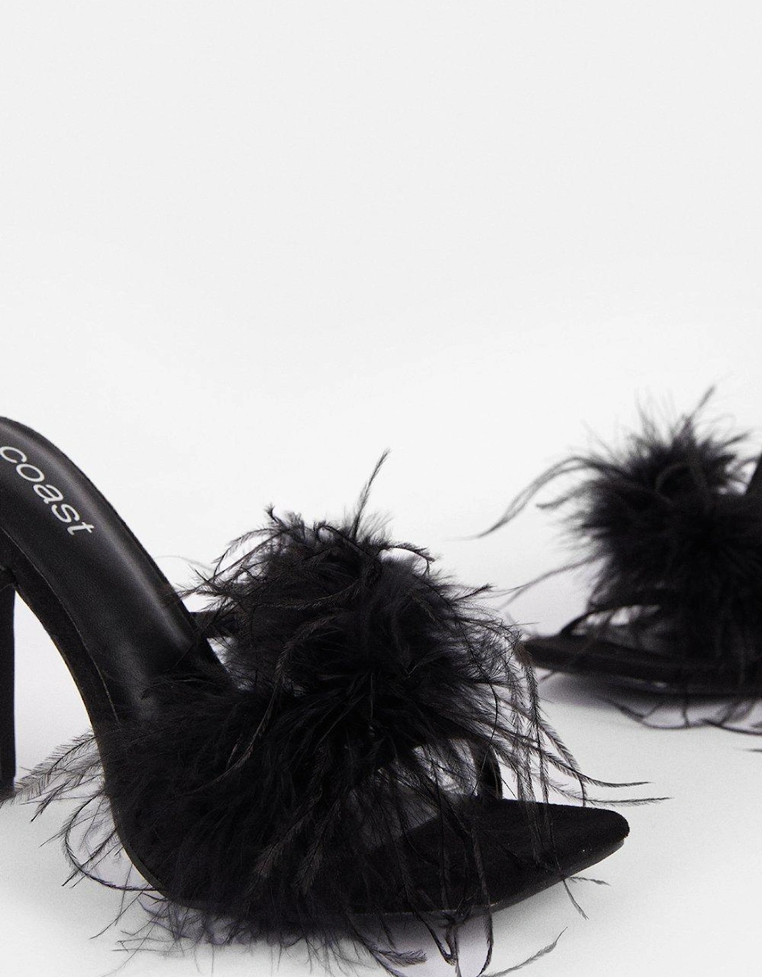 Strappy Feather Faux Suede Heel