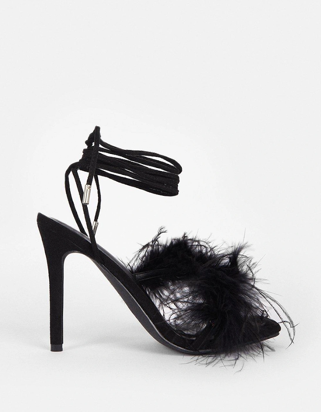 Strappy Feather Faux Suede Heel, 4 of 3