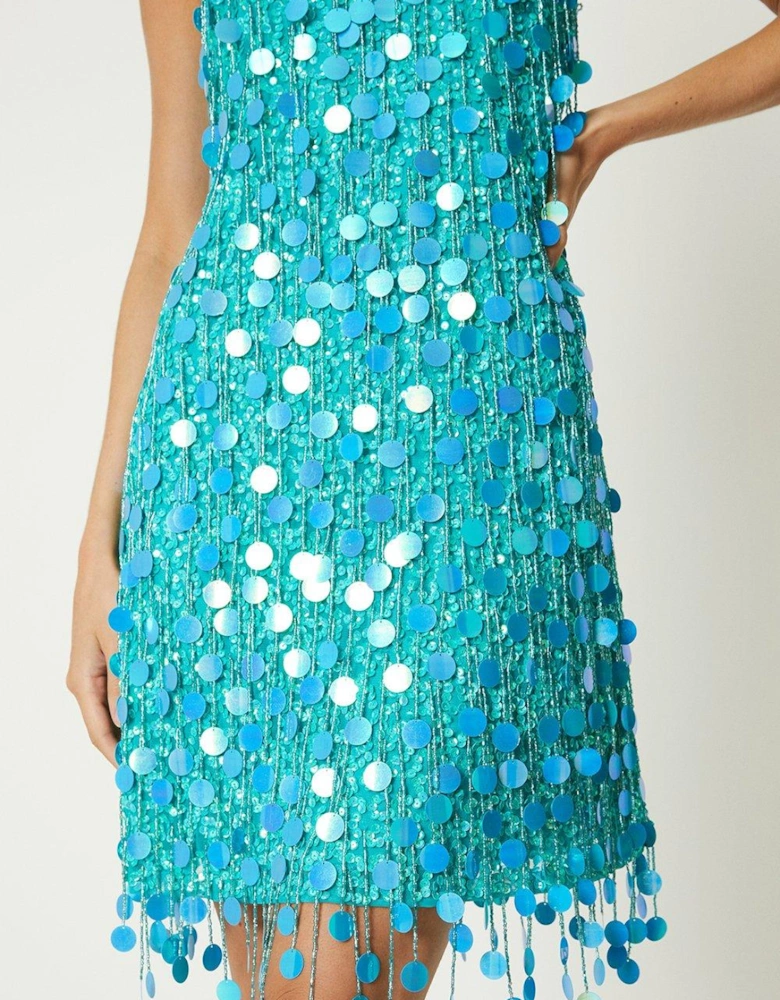 Embellished Tassel Sequin Mini Dress