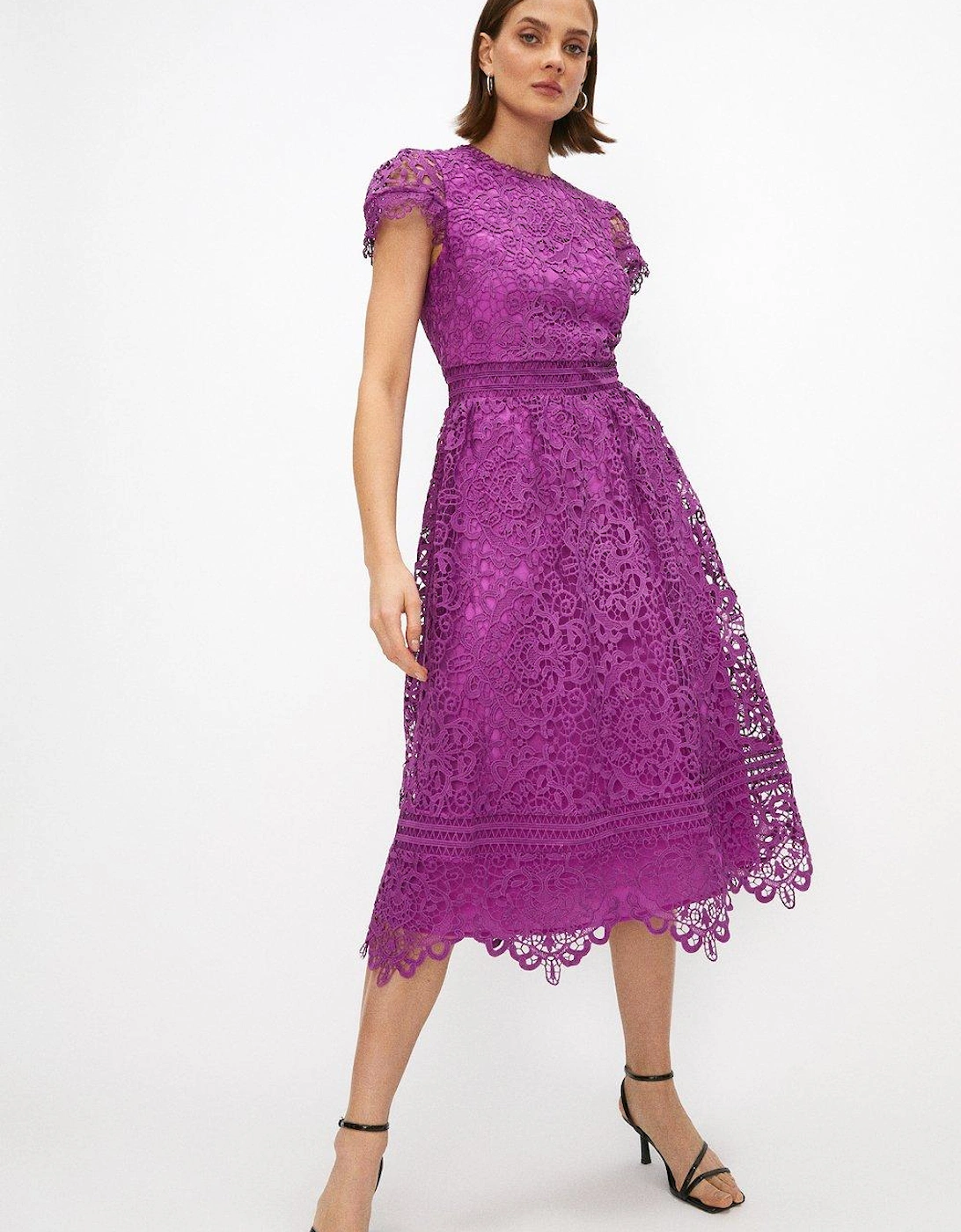 Lace Cap Sleeve Full Skirted Midi Dress, 5 of 4