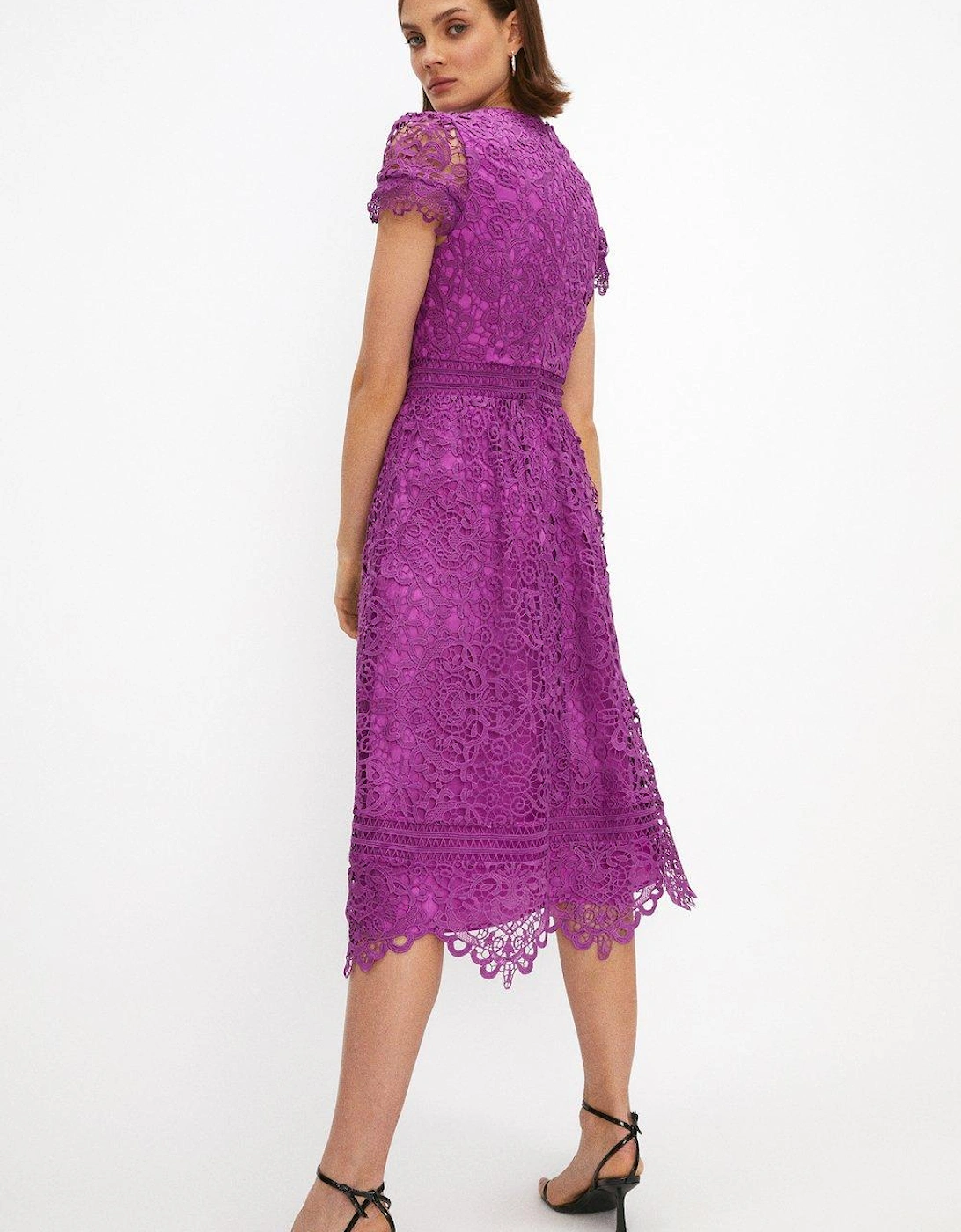 Lace Cap Sleeve Full Skirted Midi Dress