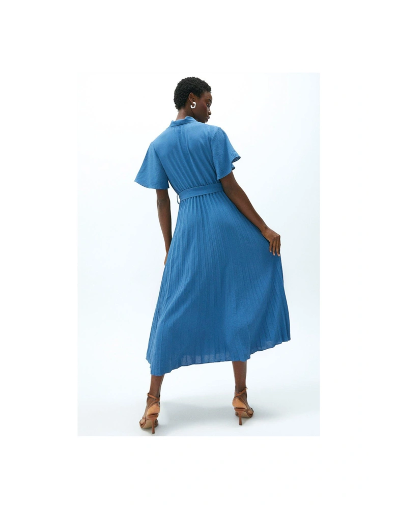 Wrap Front Pleated Skirt Dress
