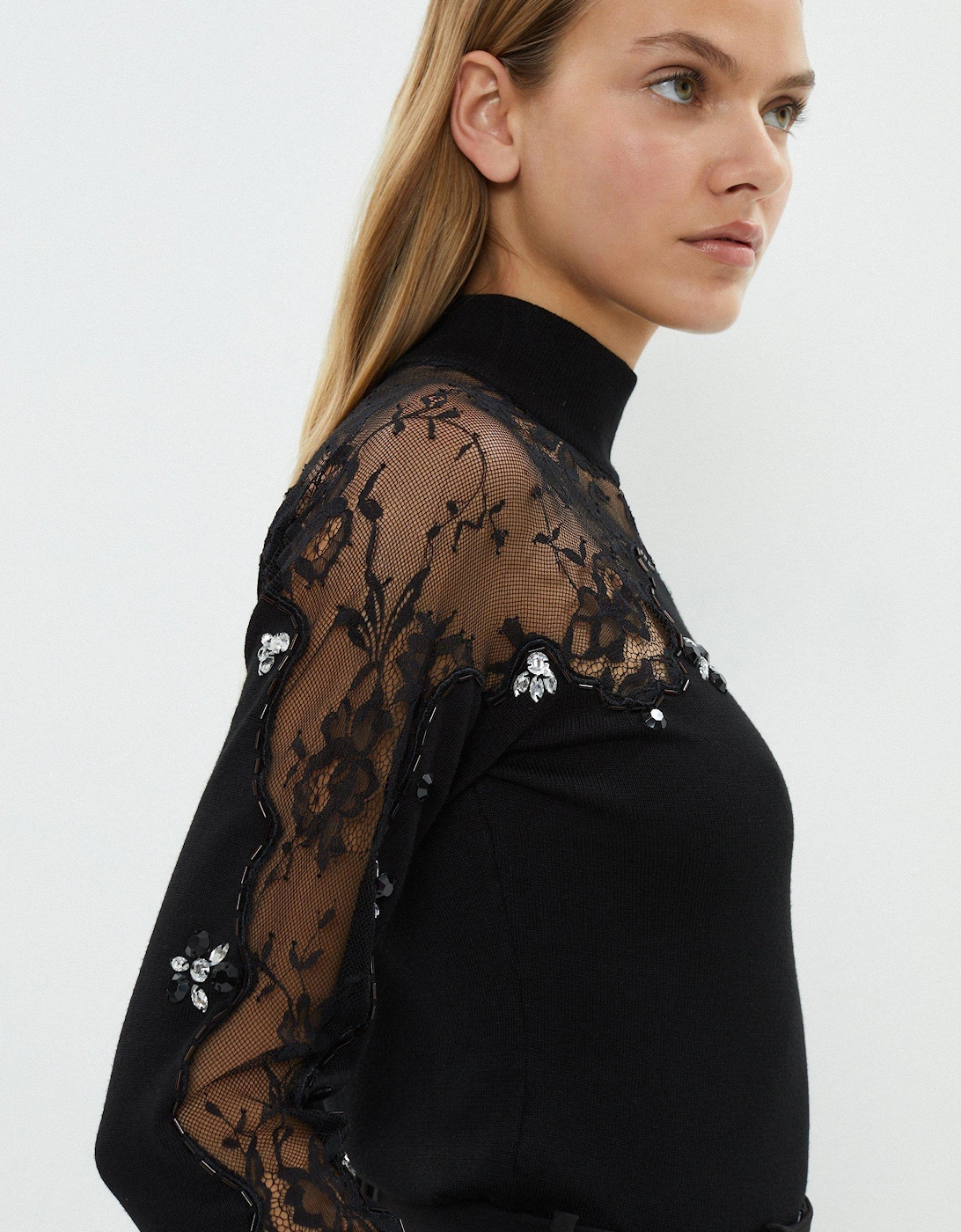 Lace Insert Beaded Jumper
