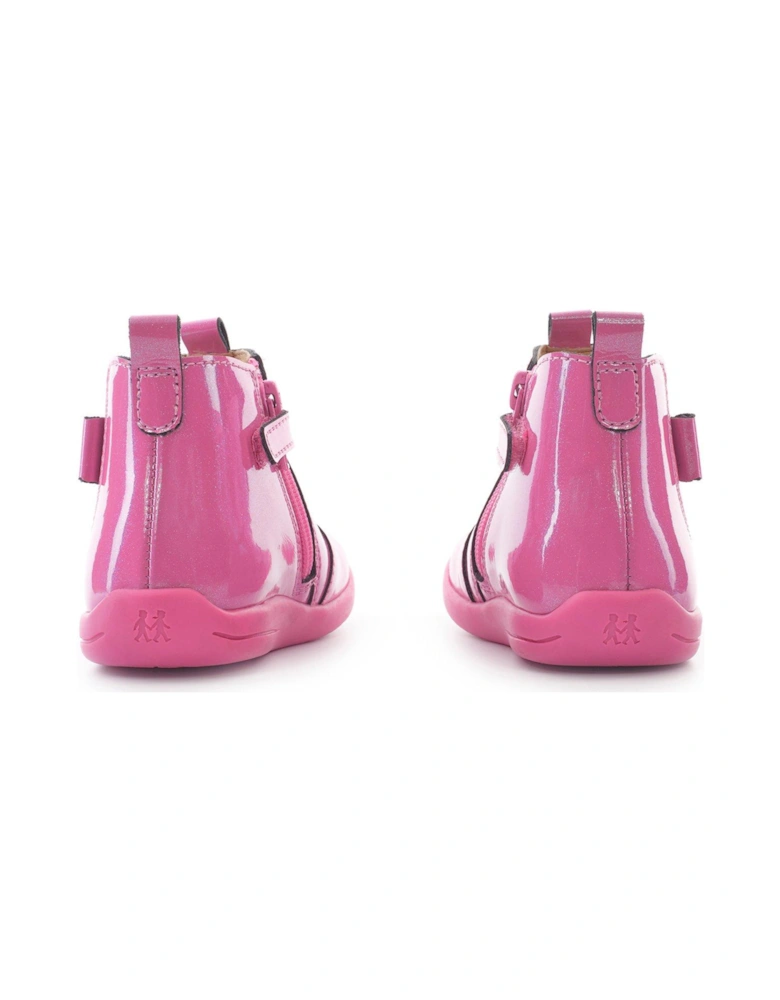 Wonderland Girls Glitter Patent Leather Bow Zip Up First Boots - Pink