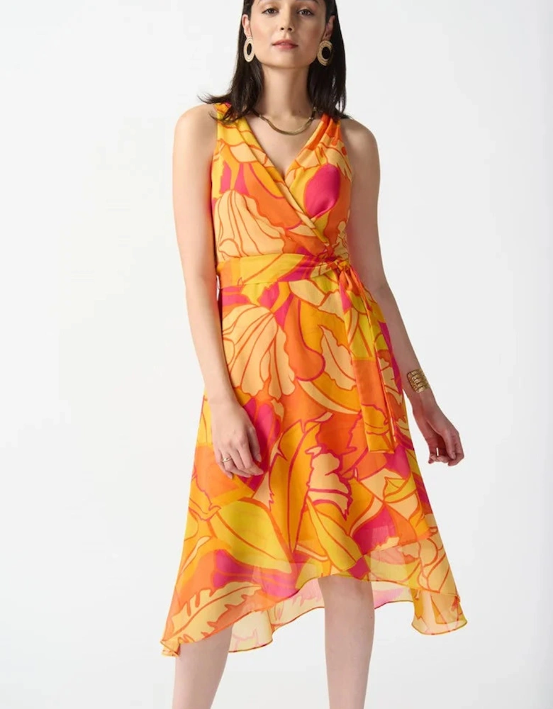 Chiffon tropical print fit and flare dress