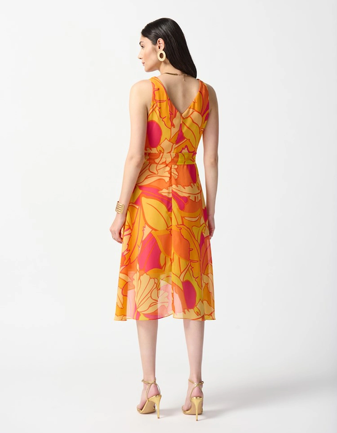 Chiffon tropical print fit and flare dress