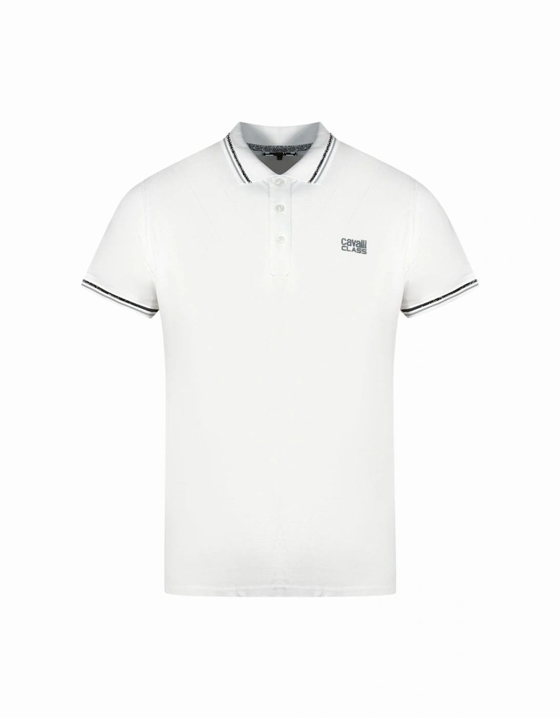 Cavalli Class Twinned Tipped Collar Grey Logo White Polo Shirt, 3 of 2