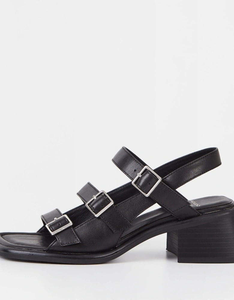 Women's Ines Buckle Leather Heeled Sandals - Black