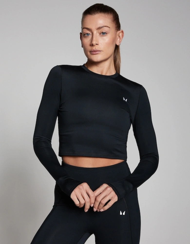 Women's Training Body Fit Long Sleeve Crop T-Shirt - Black