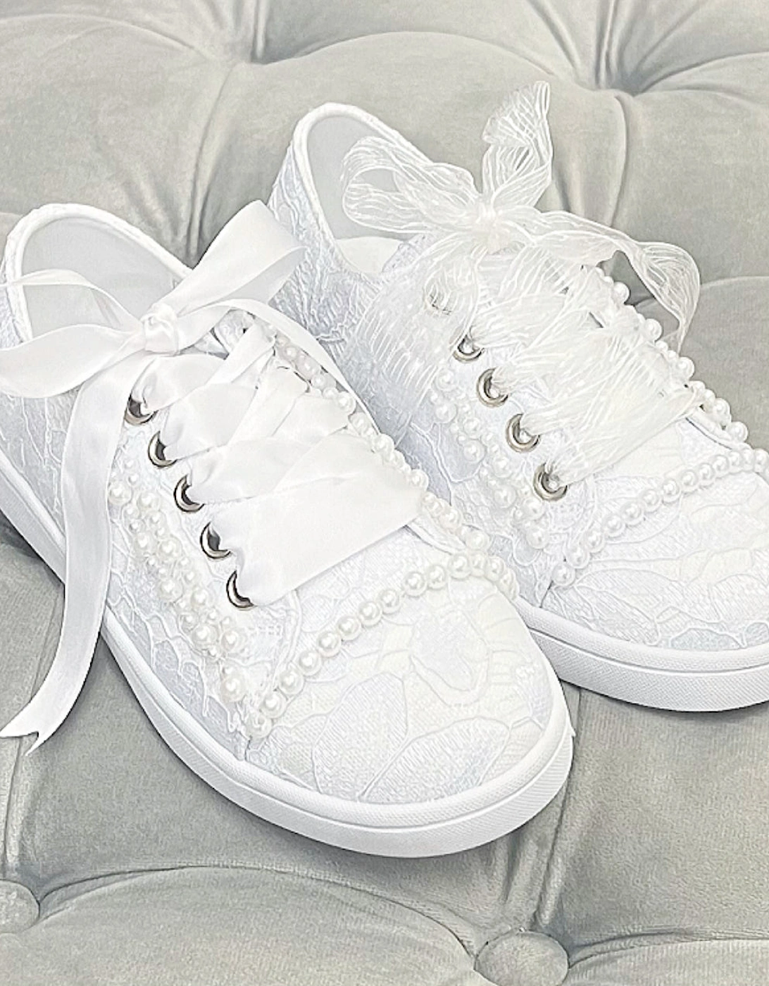 Tiana White Low Top Lace Pearl Trainers, 5 of 4