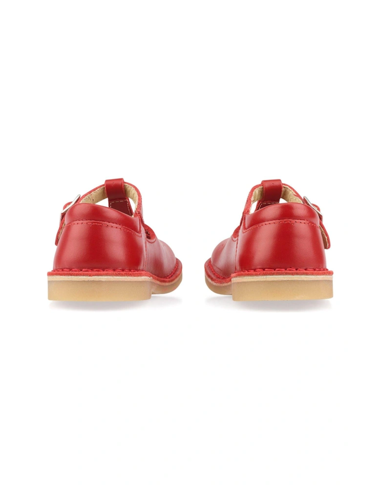 Girls Lottie Leather Classic T-Bar Buckle Shoes - Red