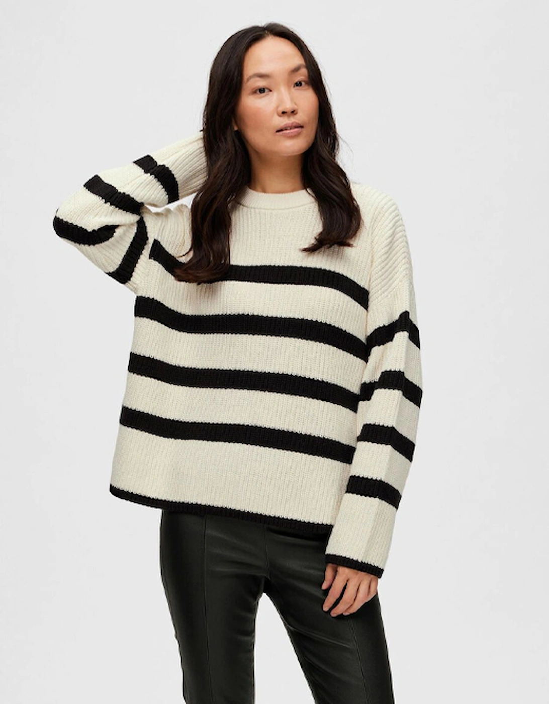 Femme Bloomie Long Sleeve Knit O-Neck Snow White with Black Stripes, 6 of 5