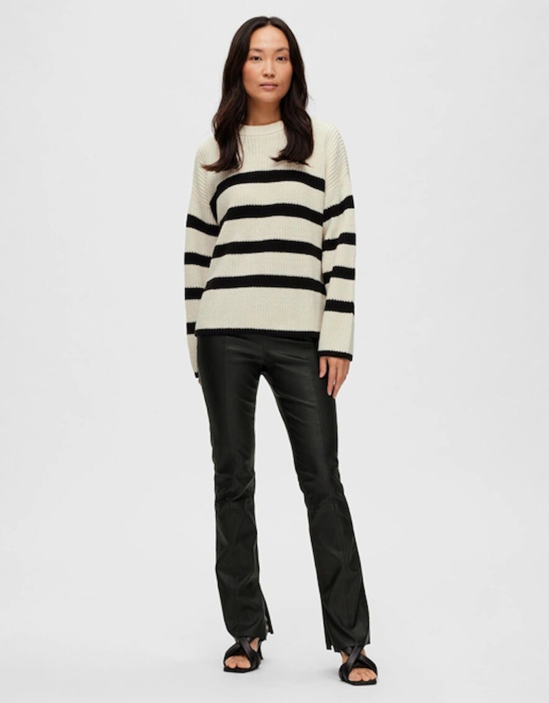 Femme Bloomie Long Sleeve Knit O-Neck Snow White with Black Stripes