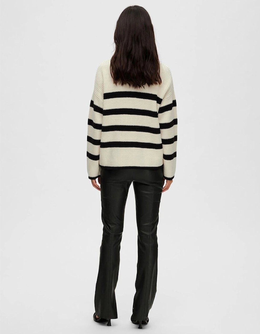 Femme Bloomie Long Sleeve Knit O-Neck Snow White with Black Stripes