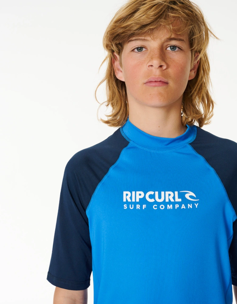 Rip Curl Kids Shock UPF 50 Short Sleeve Rash Vest - Blue Gum