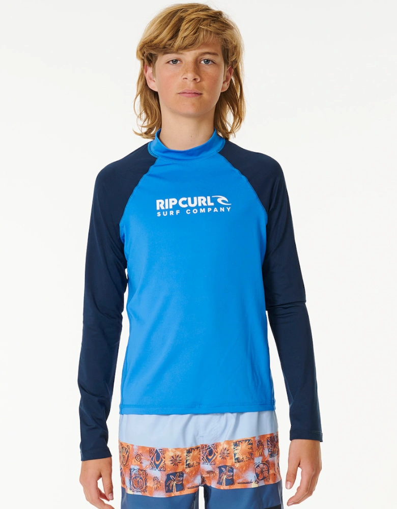 Rip Curl Kids Shock UPF 50 Long Sleeve Rash Vest - Blue Gum