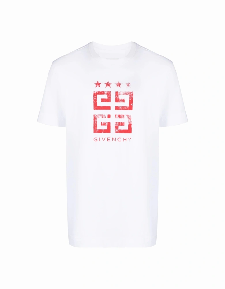 4G Stars Red Logo Printed T-Shirt in White