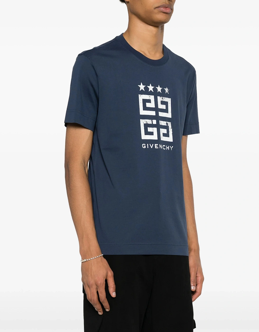 4G Stars White logo Printed T-Shirt in Blue