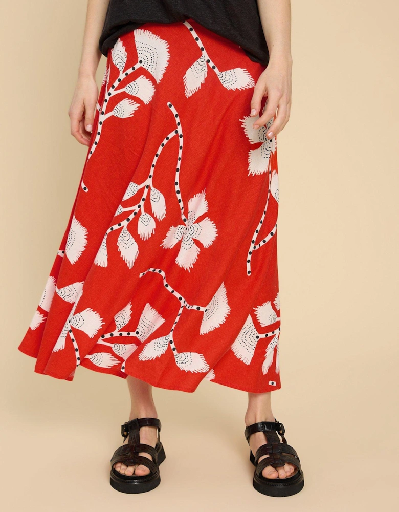 Clemence Linen Blend Skirt - Red