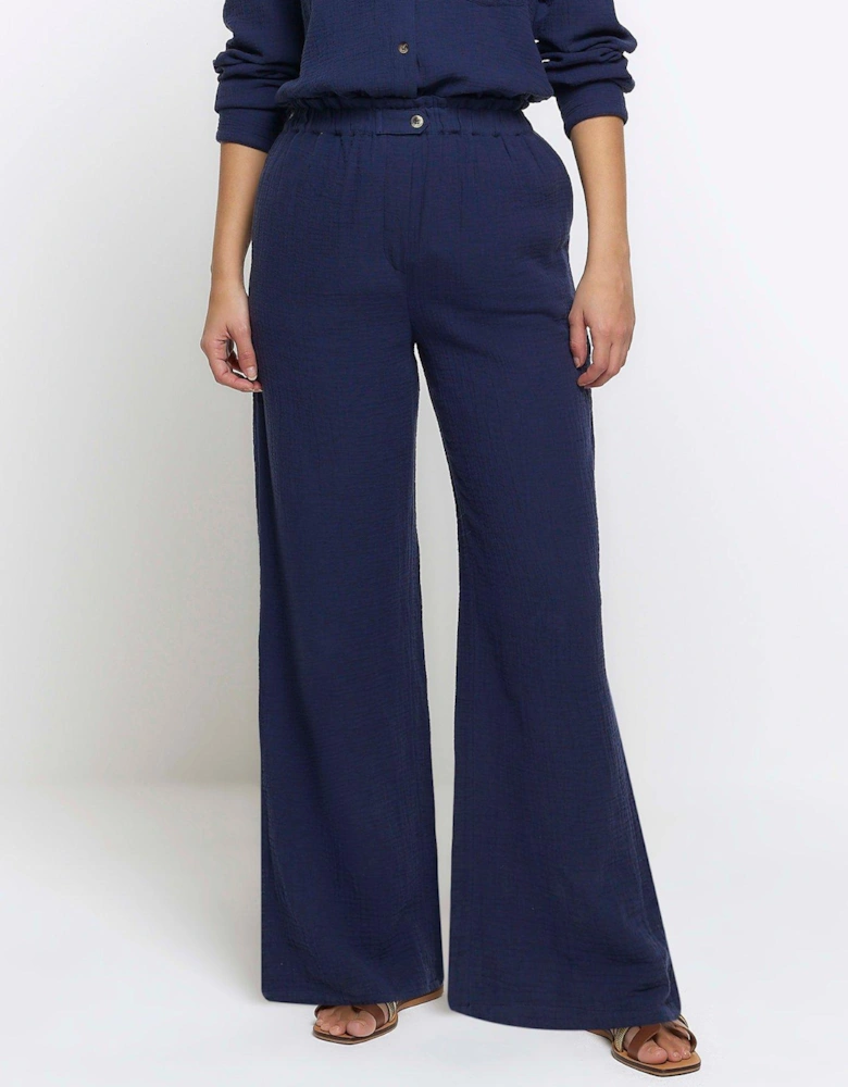 Textured Cotton Trousers - Navy