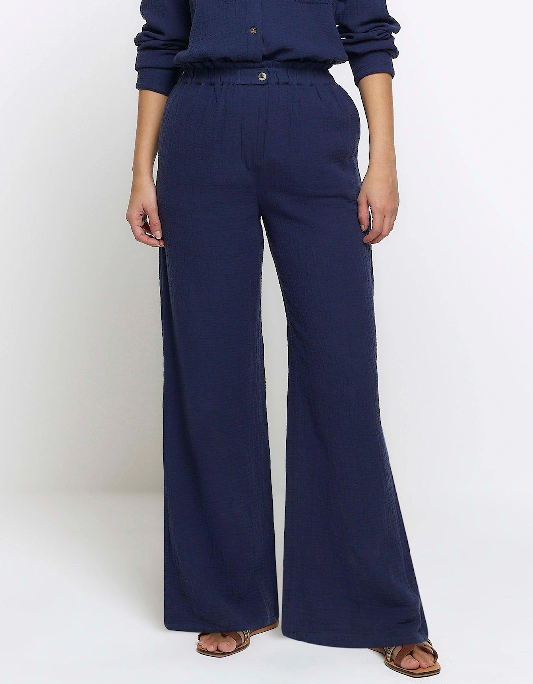 Textured Cotton Trousers - Navy, 2 of 1