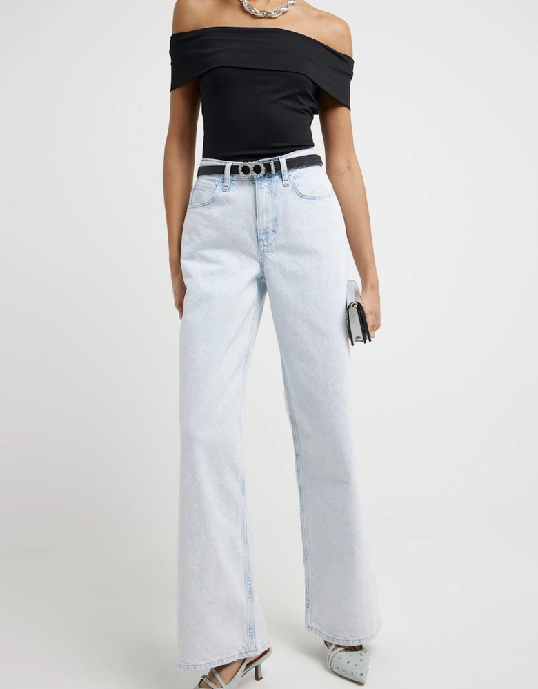 High Waisted Wide Baggy Jeans - Blue