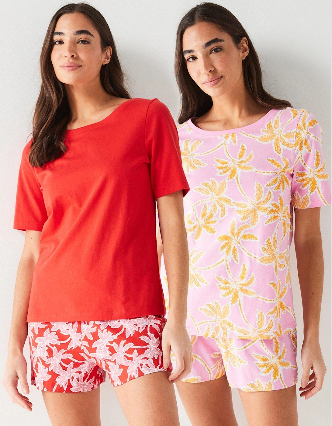 2 Pack Floral Print Short Pyjama Set - Red/Pink, 2 of 1