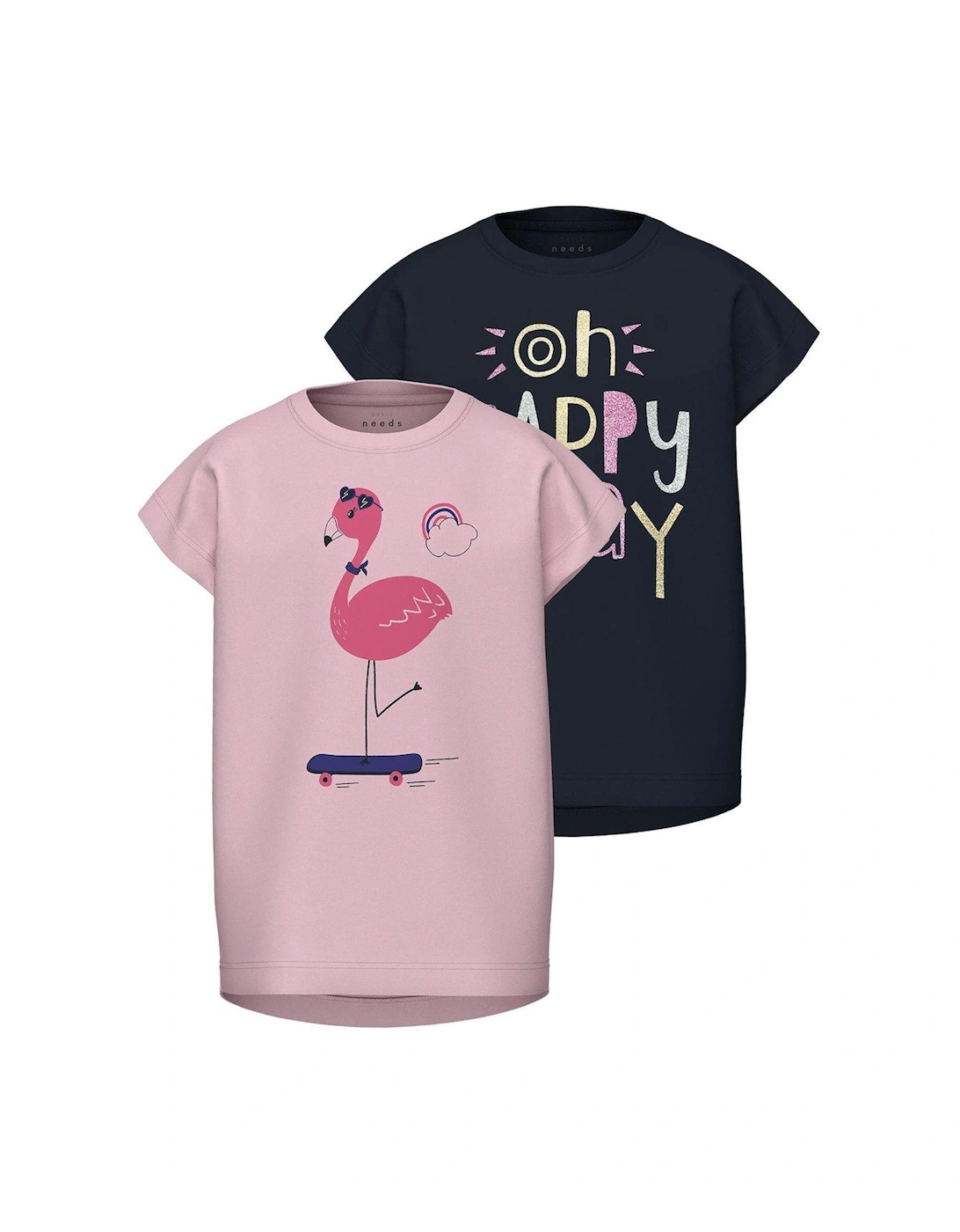 Mini Girls 2 Pack Flamingo Short Sleeve Tshirts - Parfait Pink/Dark Sapphire, 2 of 1