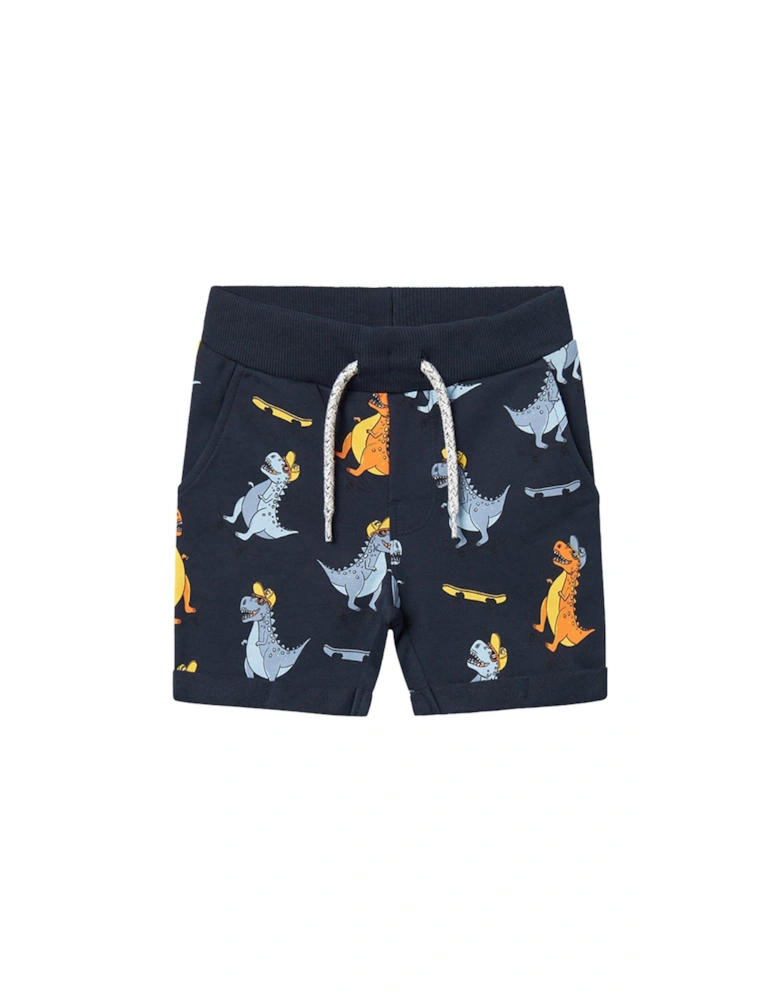 Mini Boys Dino Print Long Sweat Shorts - Dark Sapphire