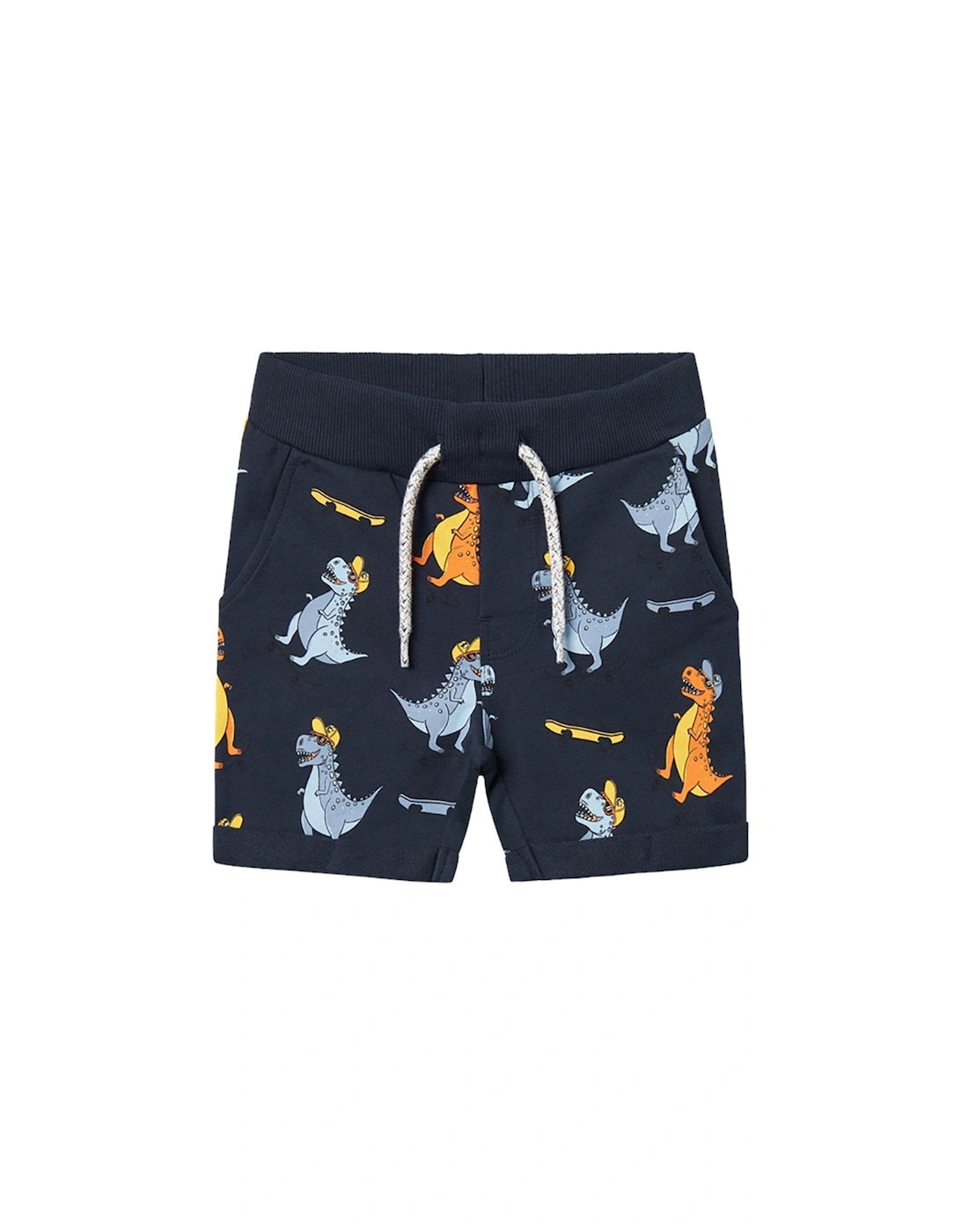 Mini Boys Dino Print Long Sweat Shorts - Dark Sapphire, 4 of 3