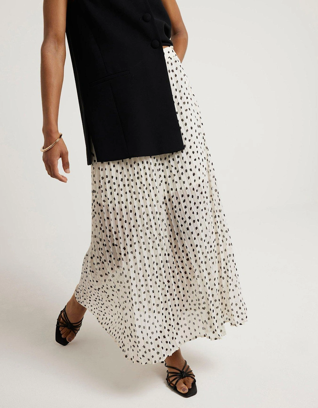 Polka Dot Pleated Skirt - White, 2 of 1