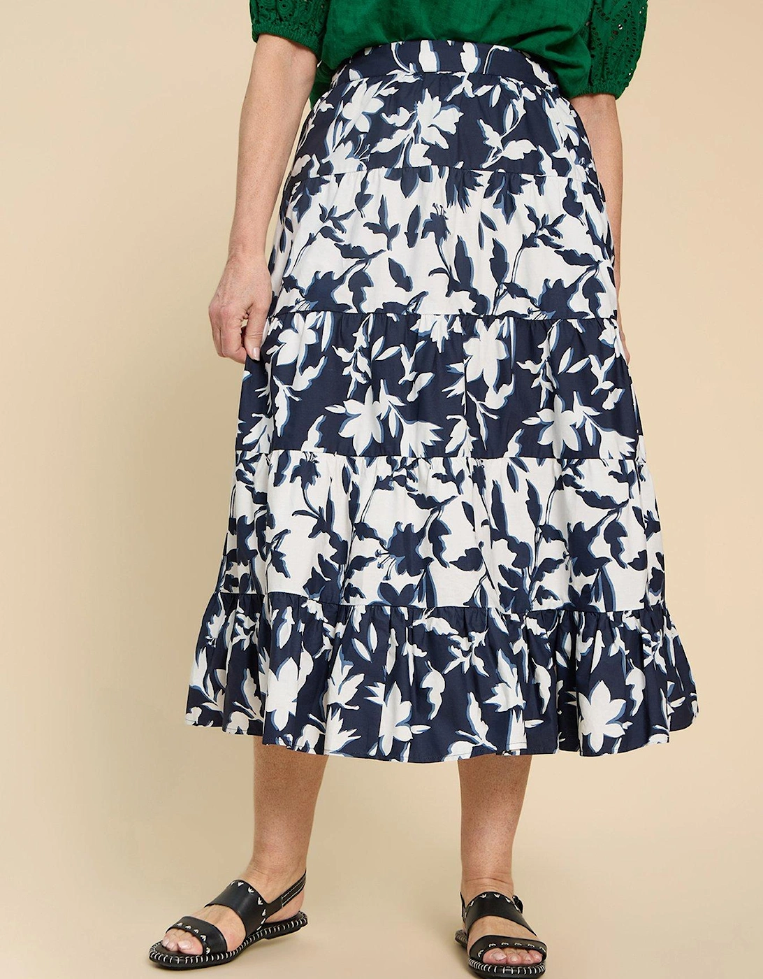 Mayra Mixed Print Midi Skirt - Navy, 2 of 1