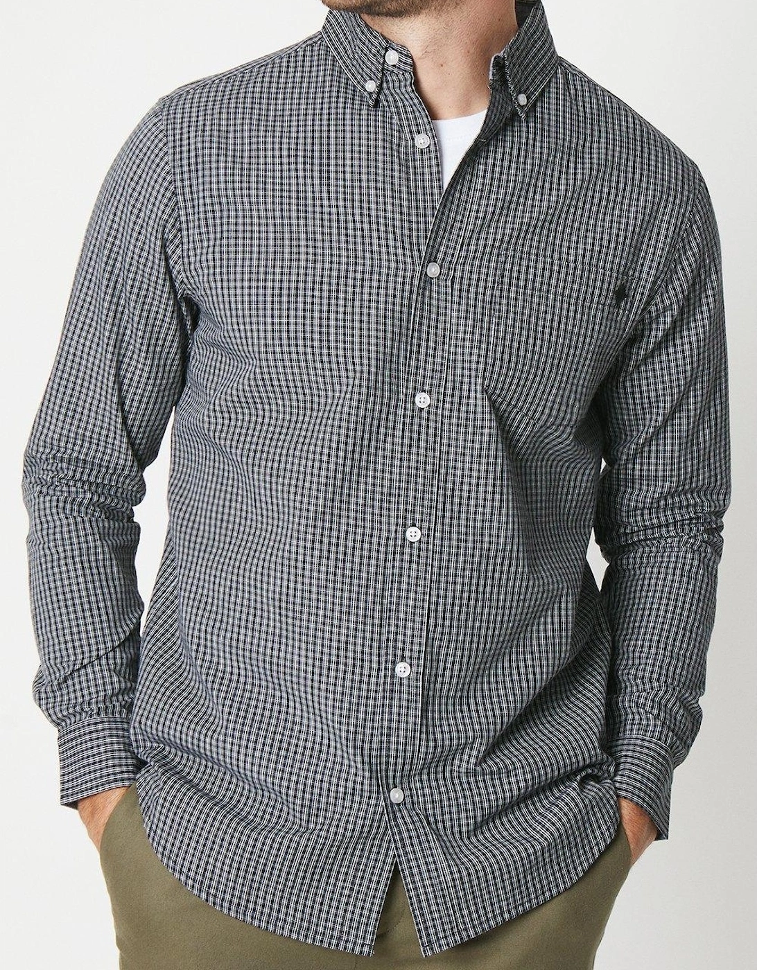 Mens Mini Grid Check Long-Sleeved Shirt, 2 of 1