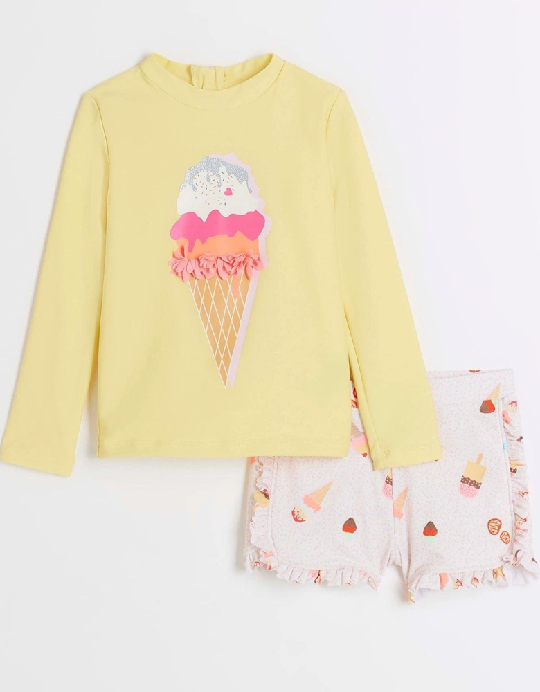 Mini Mini Girls Ice Cream Sunsafe Swim Set - Yellow