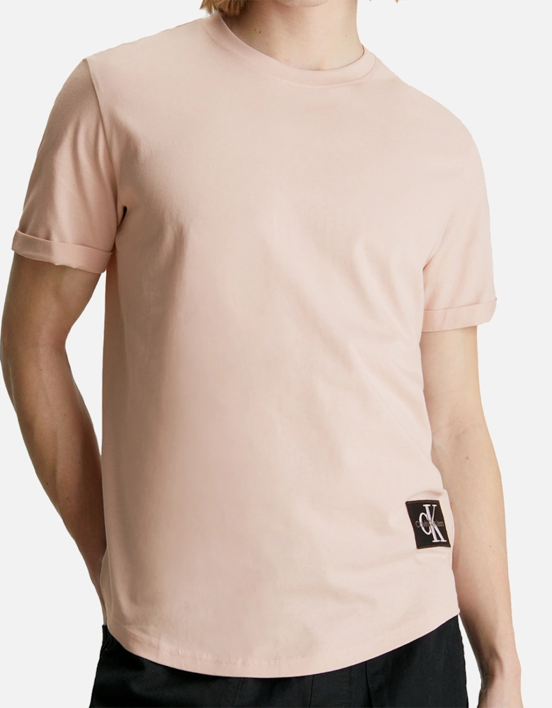 Mens Badge Turn Up Sleeve T-Shirt (Rose)