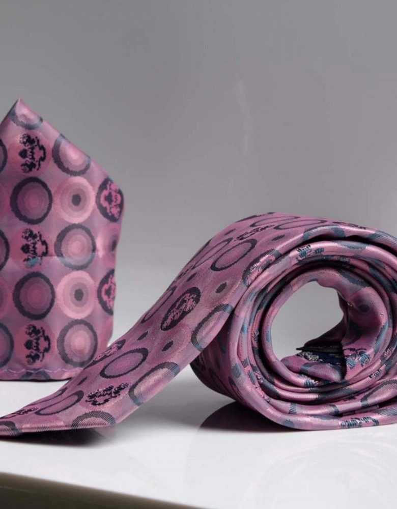 Bubbles Print Tie & Pocket Square Set - Baby Pink