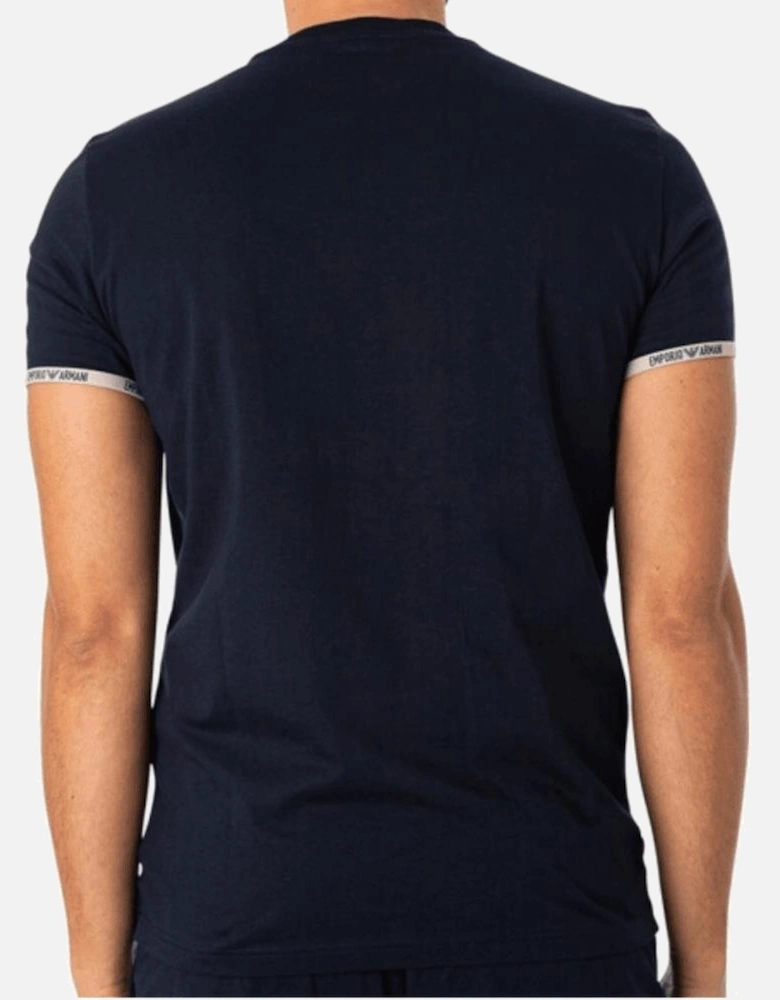 Cotton Rubber Logo Round Neck Navy T-Shirt