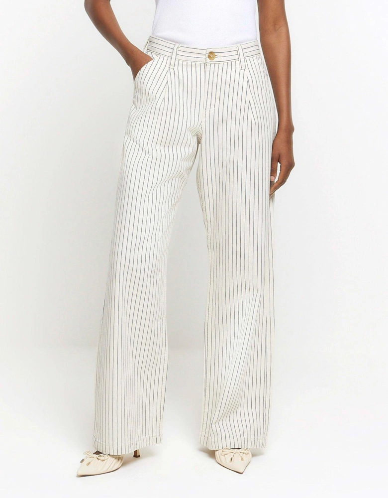 High Waisted Stripe Loose Jeans - White