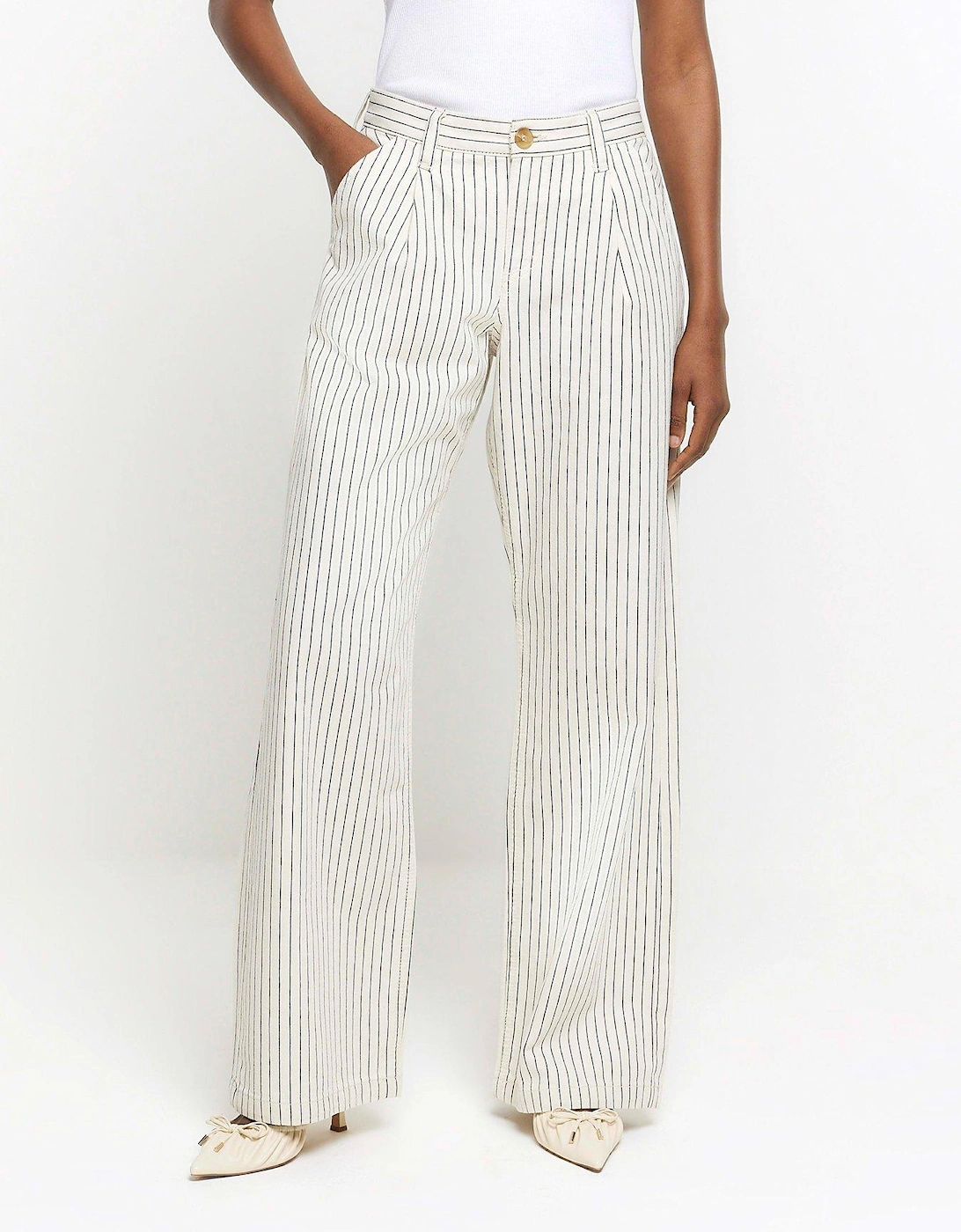High Waisted Stripe Loose Jeans - White, 2 of 1