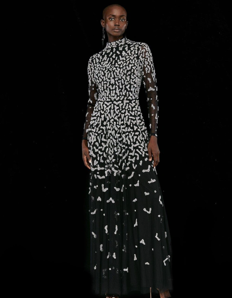Premium Leopard Sequin Ombre Maxi Dress