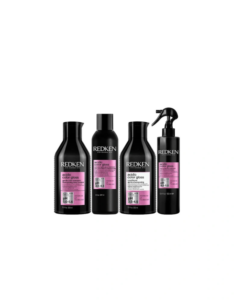 Acidic Color Gloss Shampoo 300ml, Glass Gloss Treatment 237ml, Conditioner 300ml & Leave-in Treatment 190ml