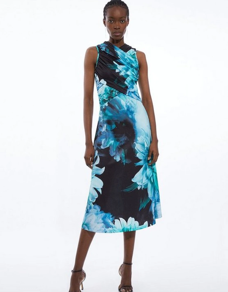 Photographic Floral Jersey Sleeveless Maxi Dress