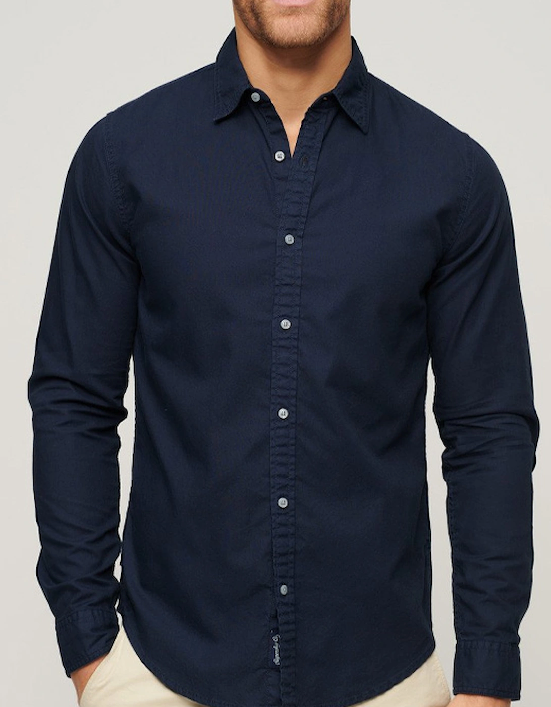 Men's Overdyed Cotton Long Sleeve Shirt Nautical Navy