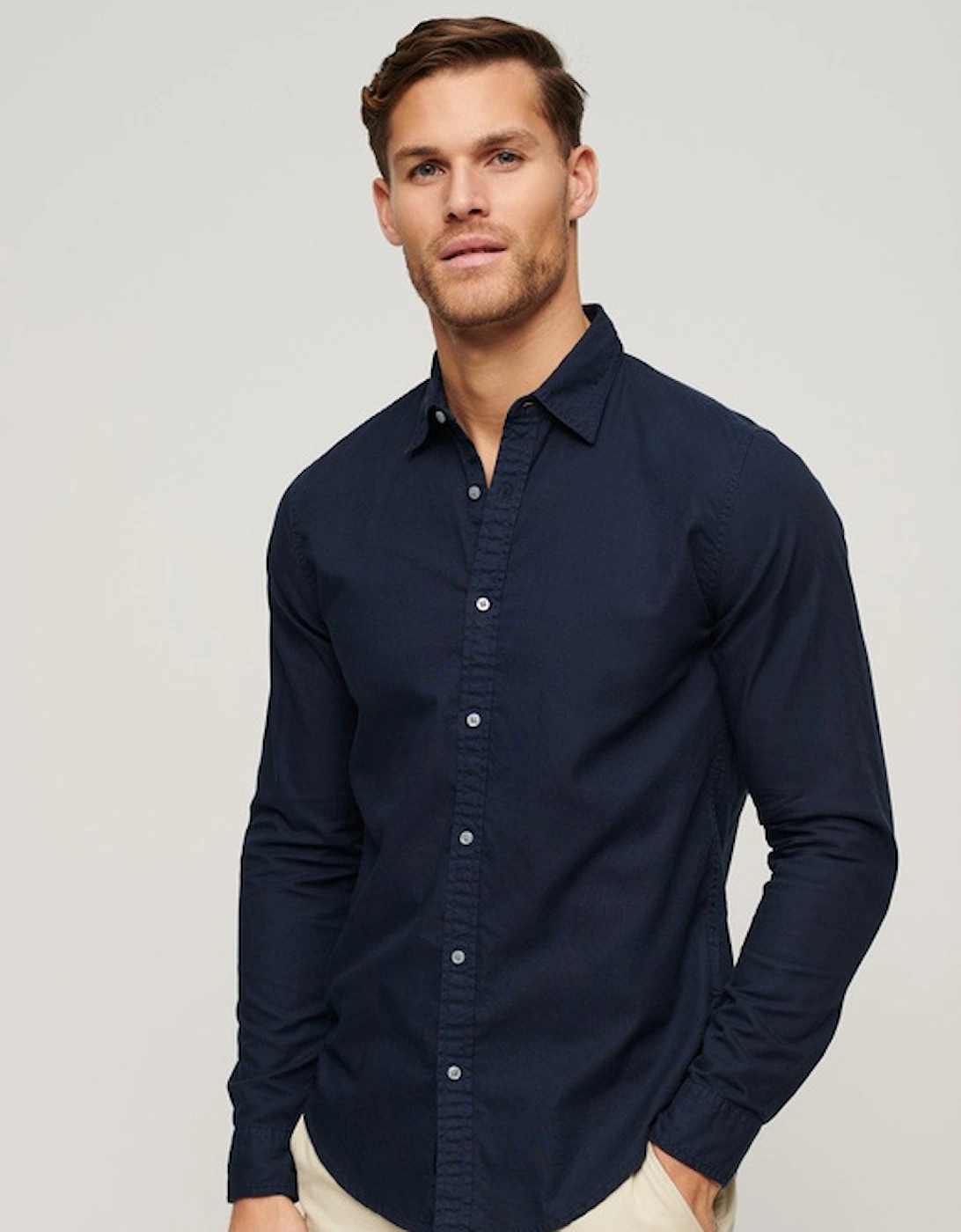 Men's Overdyed Cotton Long Sleeve Shirt Nautical Navy, 8 of 7